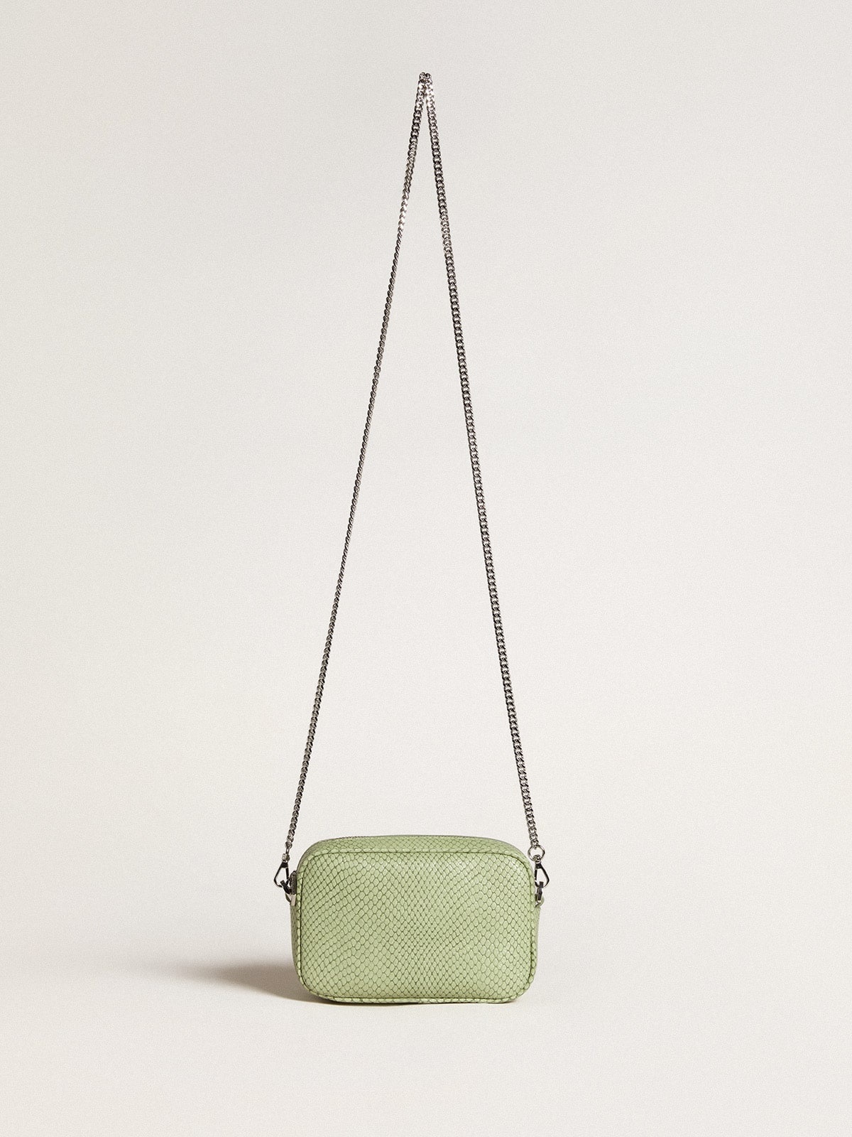 Mini Star Bag in light green snake-print leather - 4