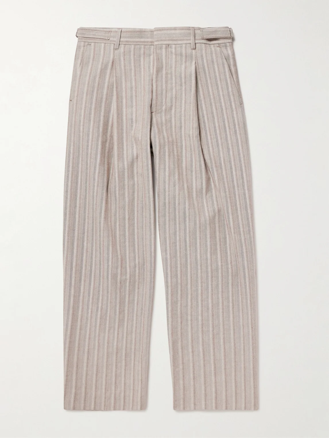 Kay 10058 Wide-Leg Pleated Herringbone Organic Cotton-Blend Suit Trousers - 1