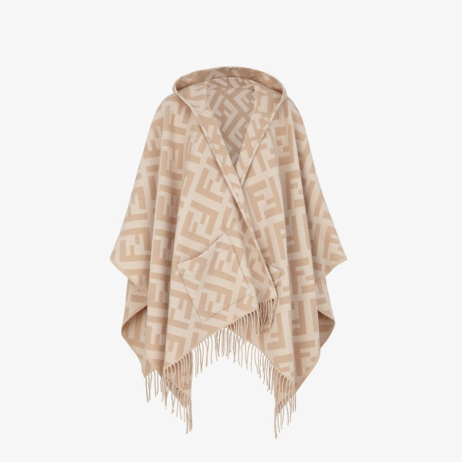 Beige cashmere poncho - 1