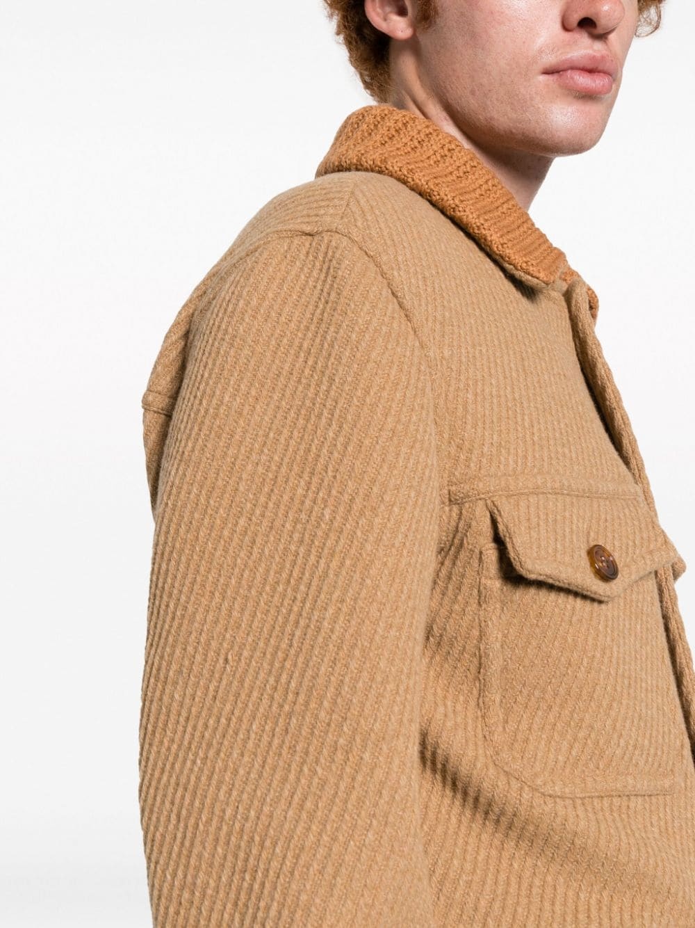 knit-trim button-up jacket - 5