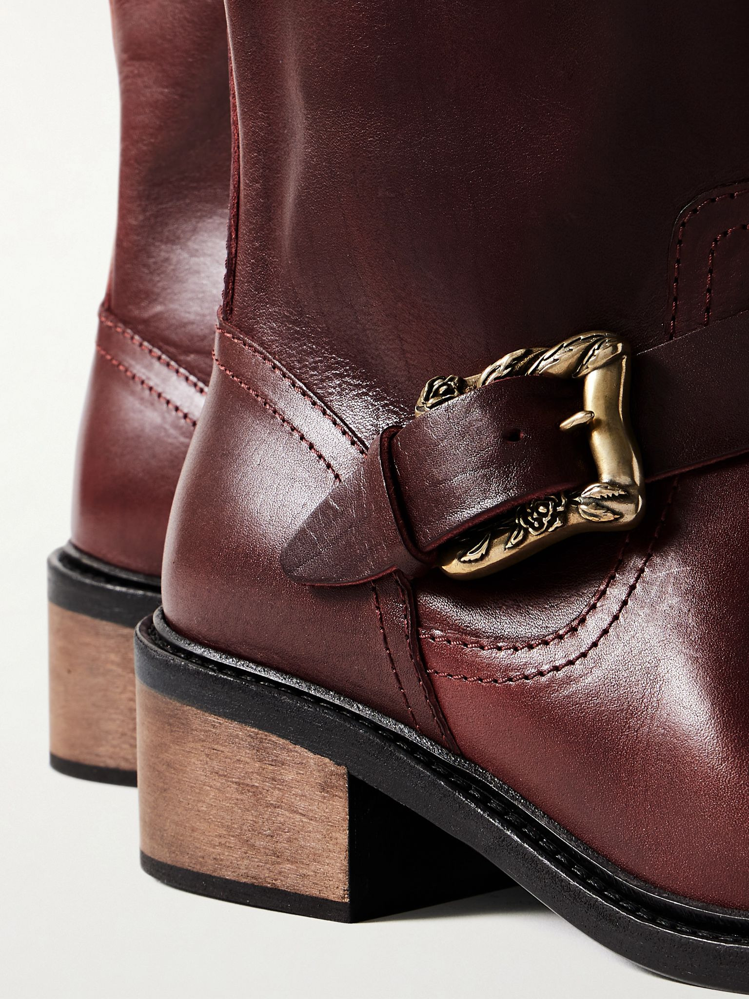 Engineer Buckled Leather Boots Red - 5
