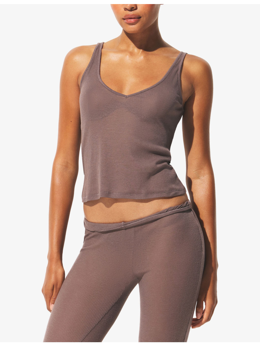 Sheer Cotton V-Neck Cotton-Blend Tank Top - 3