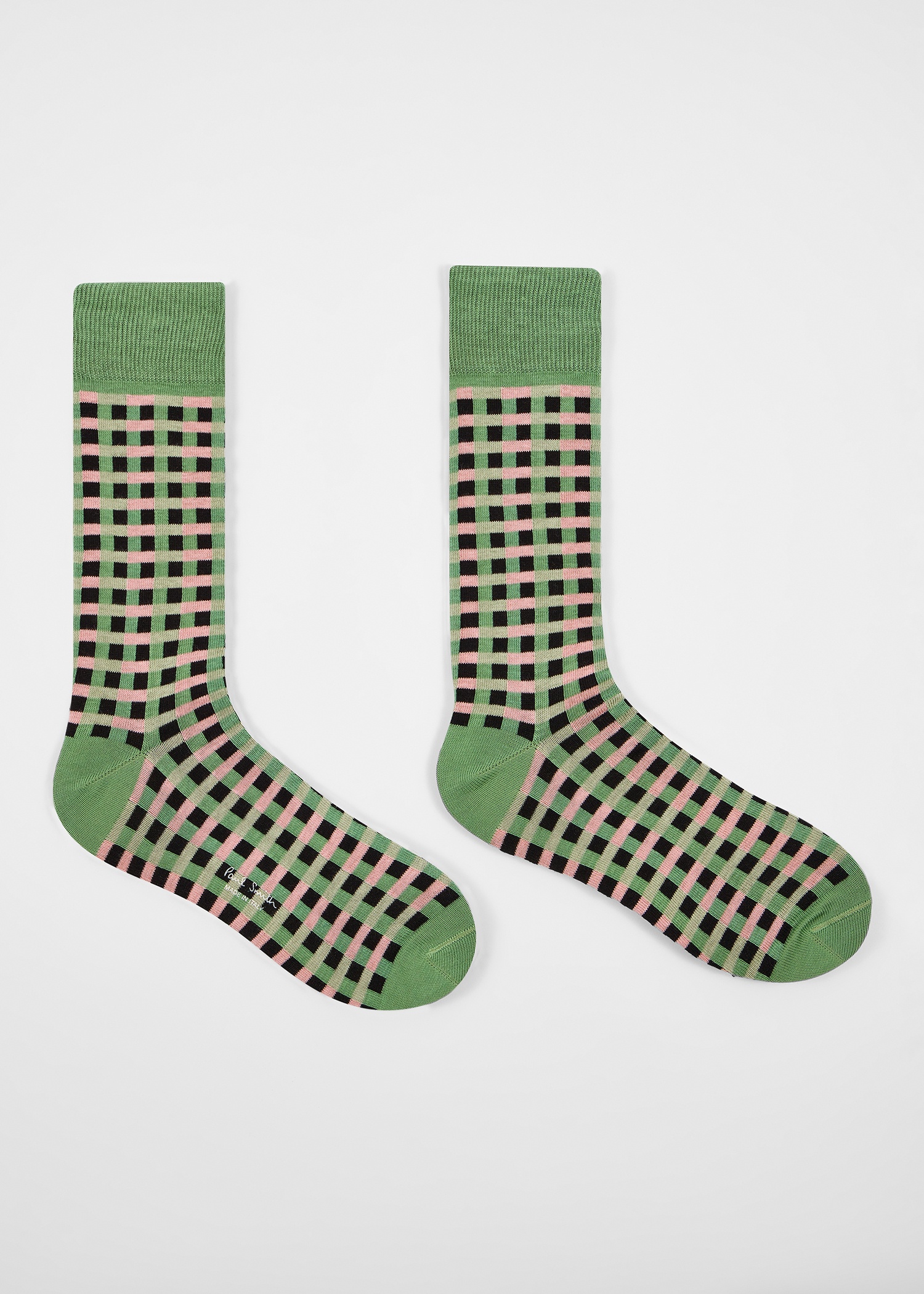 Green Cotton-Blend Multi Colour Check Socks - 2