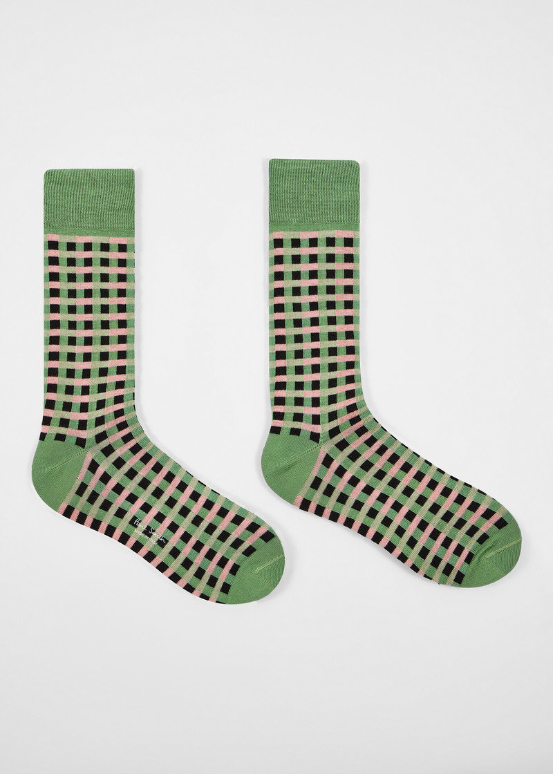 Paul Smith Green Cotton-Blend Multi Colour Check Socks outlook