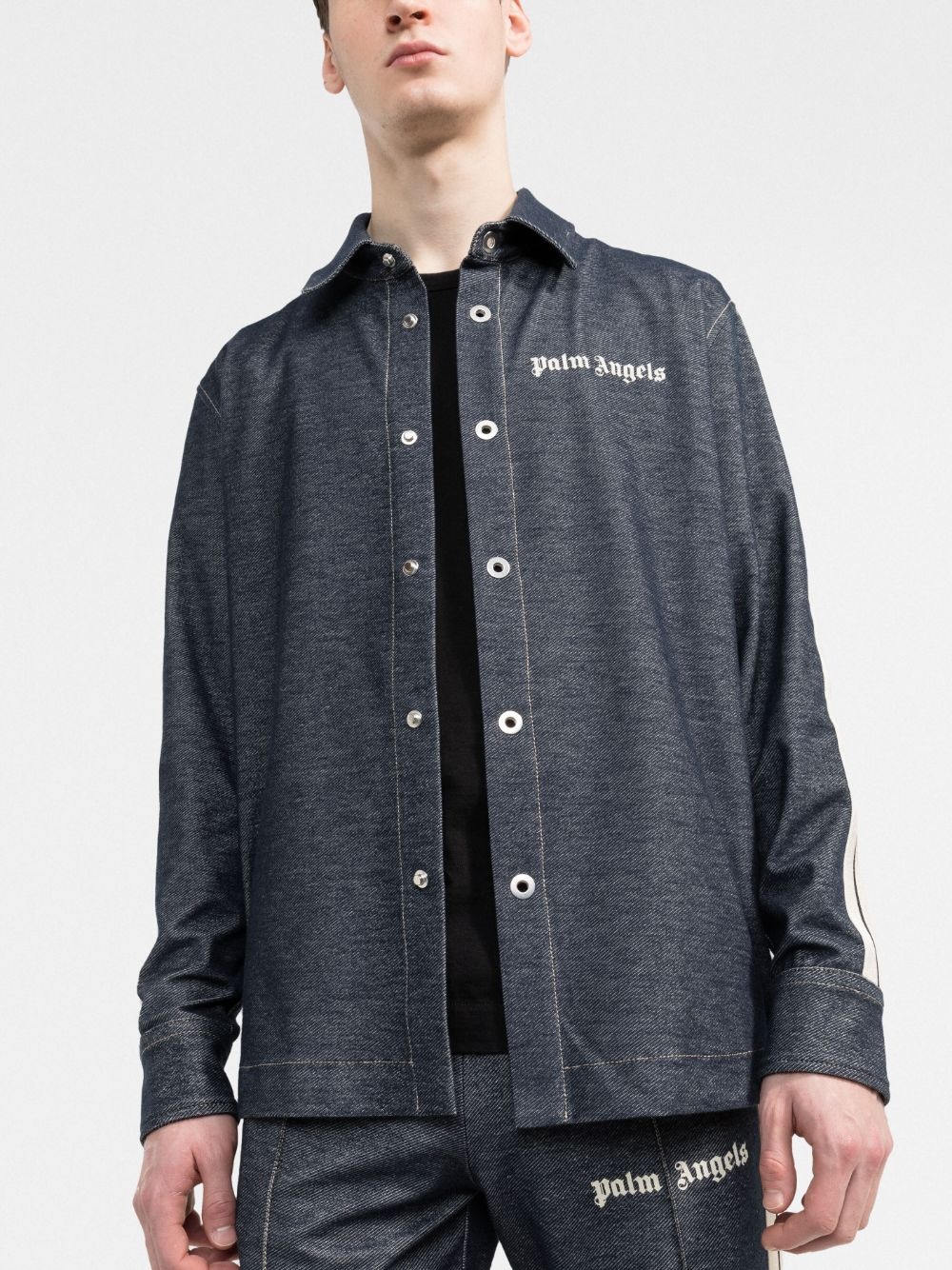 denim-effect track shirt - 3