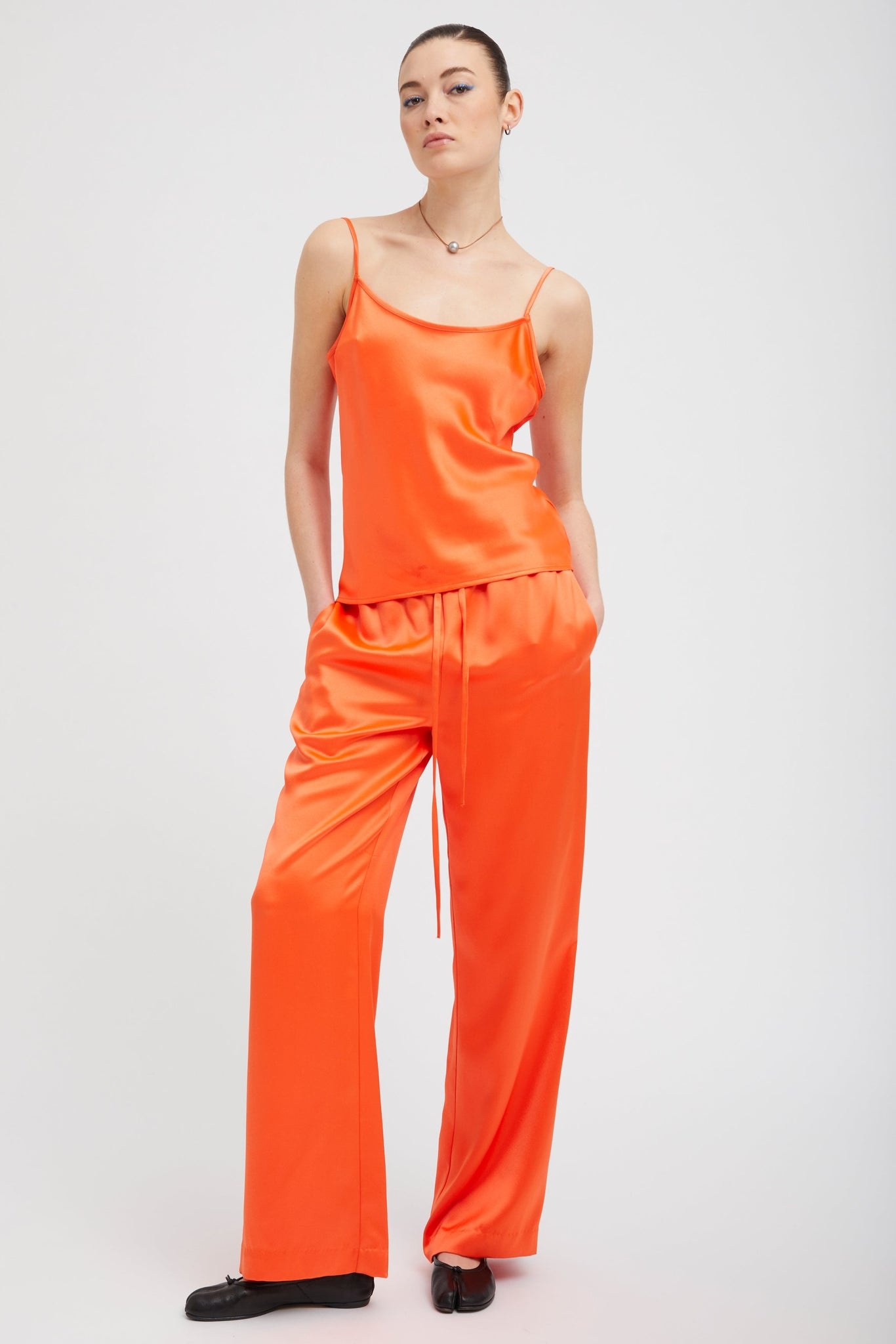 ORANGE SILK SPAGHETTI STRAP CAMI - 2