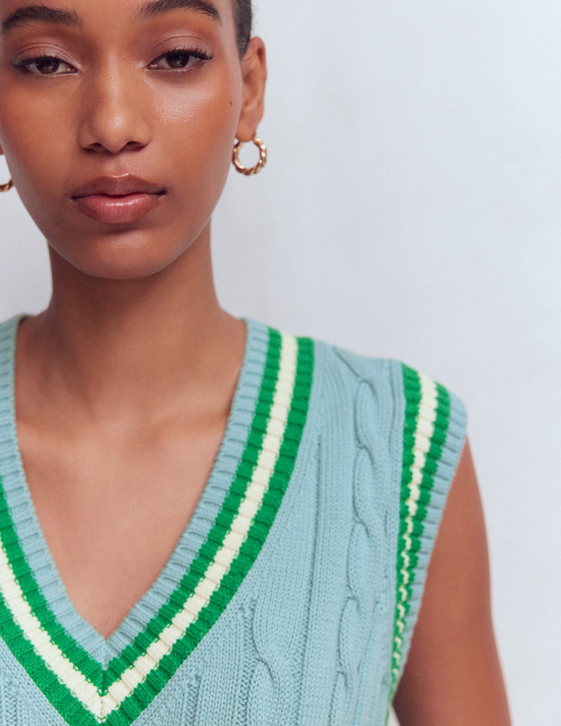 Maeve Cable V Neck Tank-Blue, Green 3