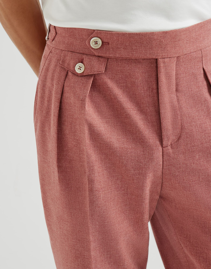 Virgin wool, cotton and silk mouliné trousers with reversed double pleats and waist tabs 4