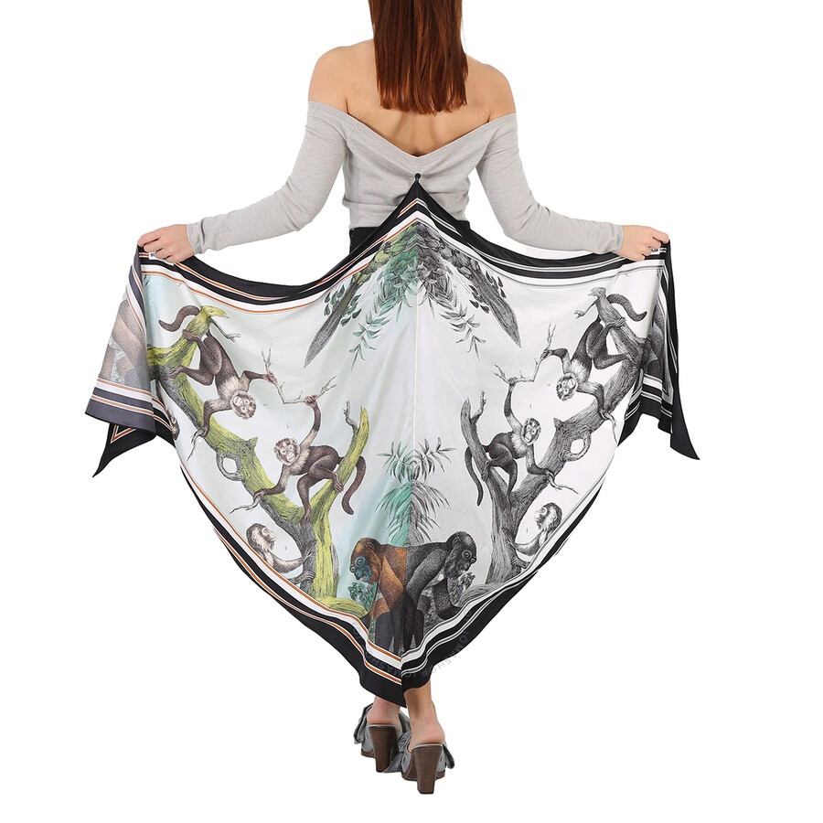 Burberry Cashmere Off-the-shoulder Bodysuit With Monkey Print Scarf Trim - 7