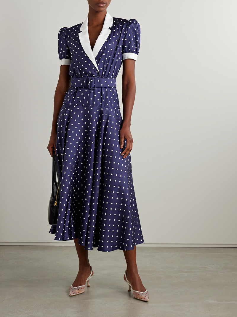 RODARTE Belted Crepe De Chine-trimmed Polka-dot Silk-twill Midi Dress outlook