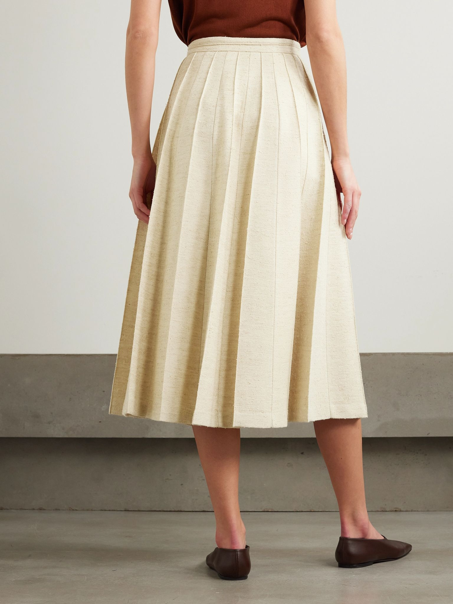 Pleated woven midi skirt Off-white - 4