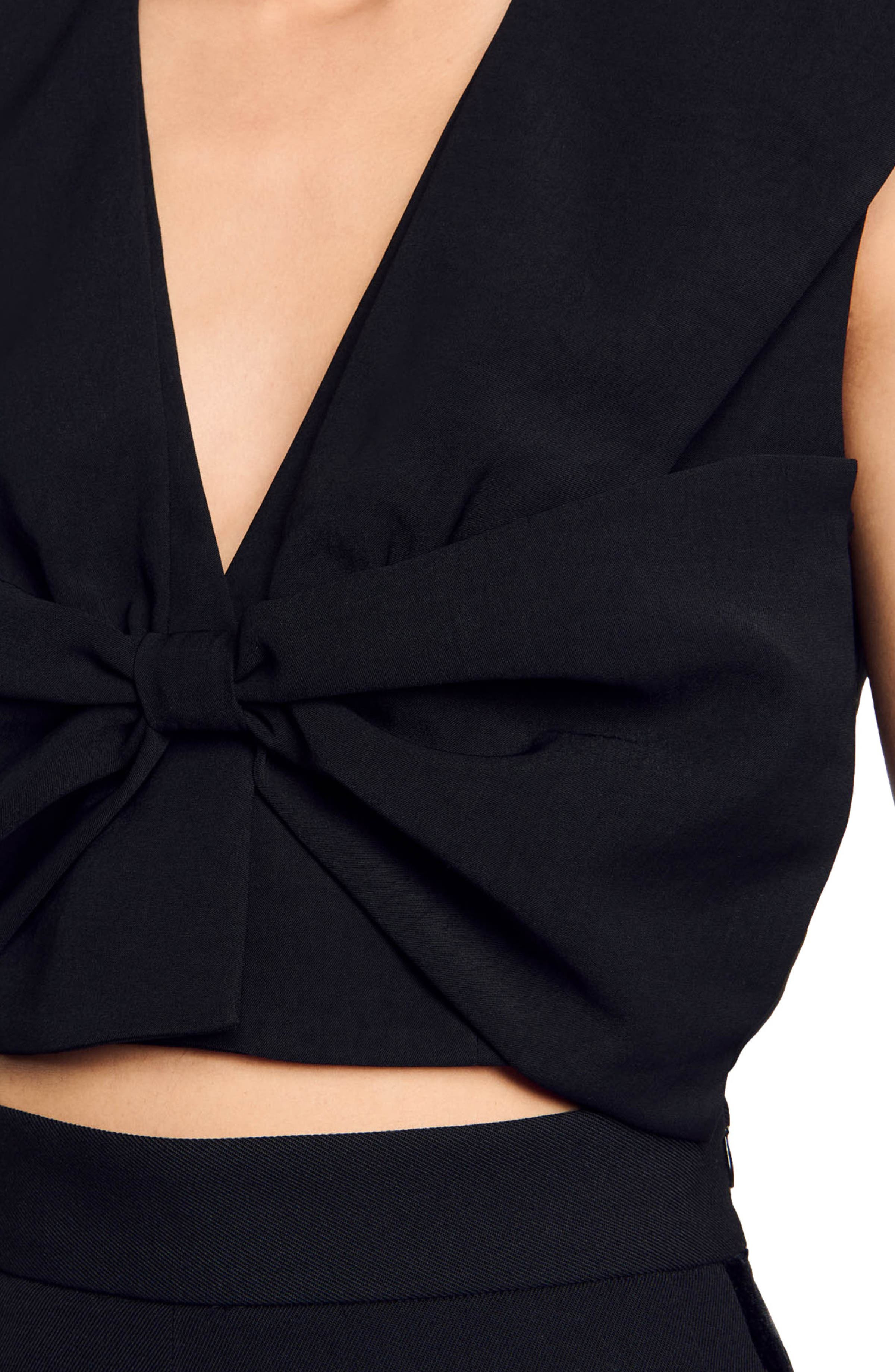 SANDRO Satin-effect crop top in Black at Nordstrom - 3