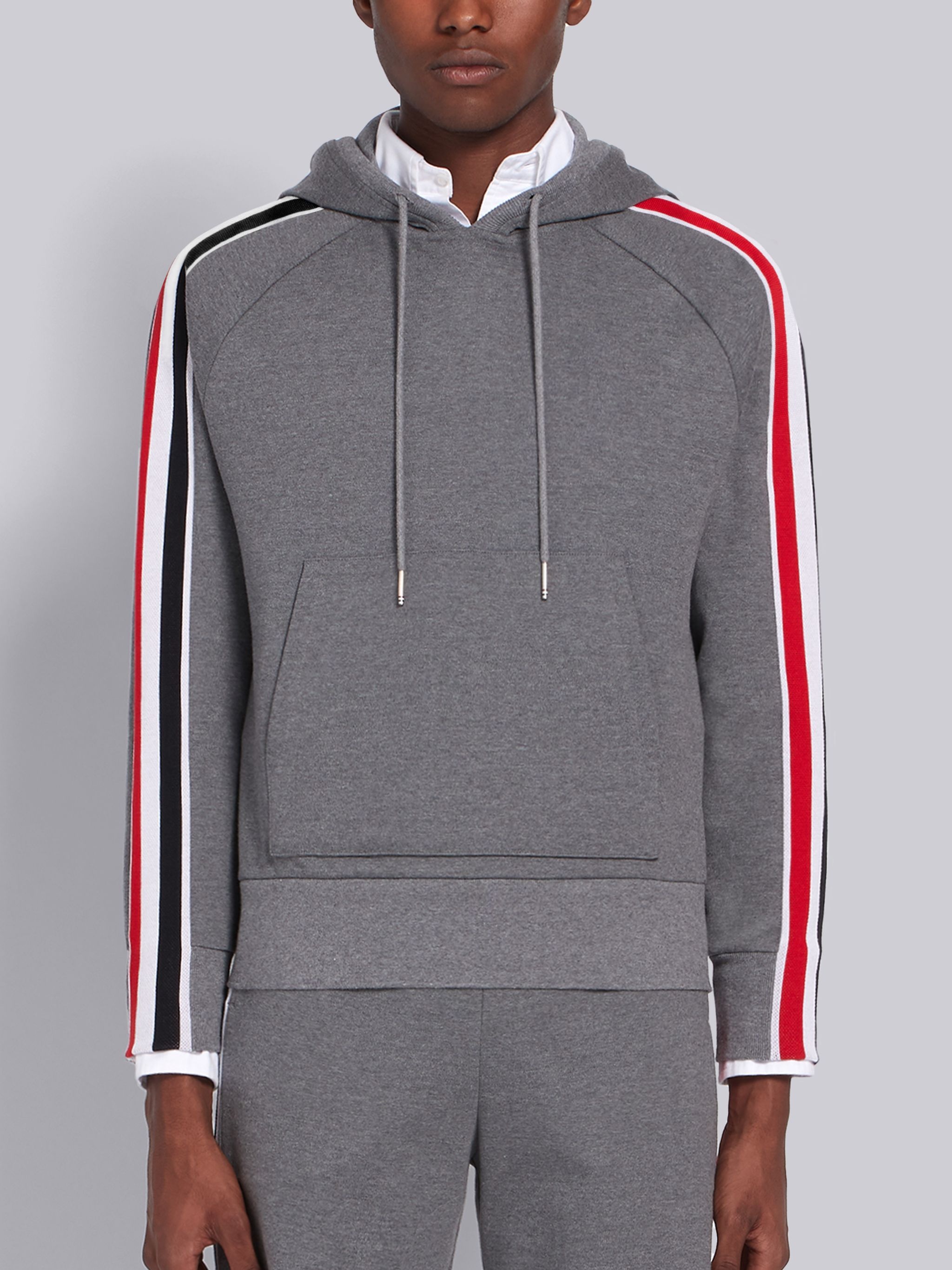 Medium Grey Cotton Interlocking RWB Stripe Hoodie - 1