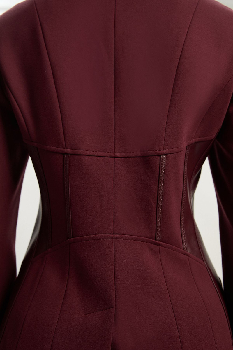 Ponte And Pu Mix Waist Seam Detail Tailored Single Breasted Blazer 5