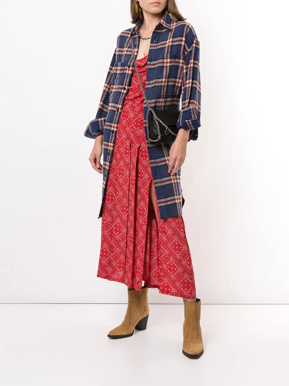 drawstring-waist plaid shirtdress  - 2