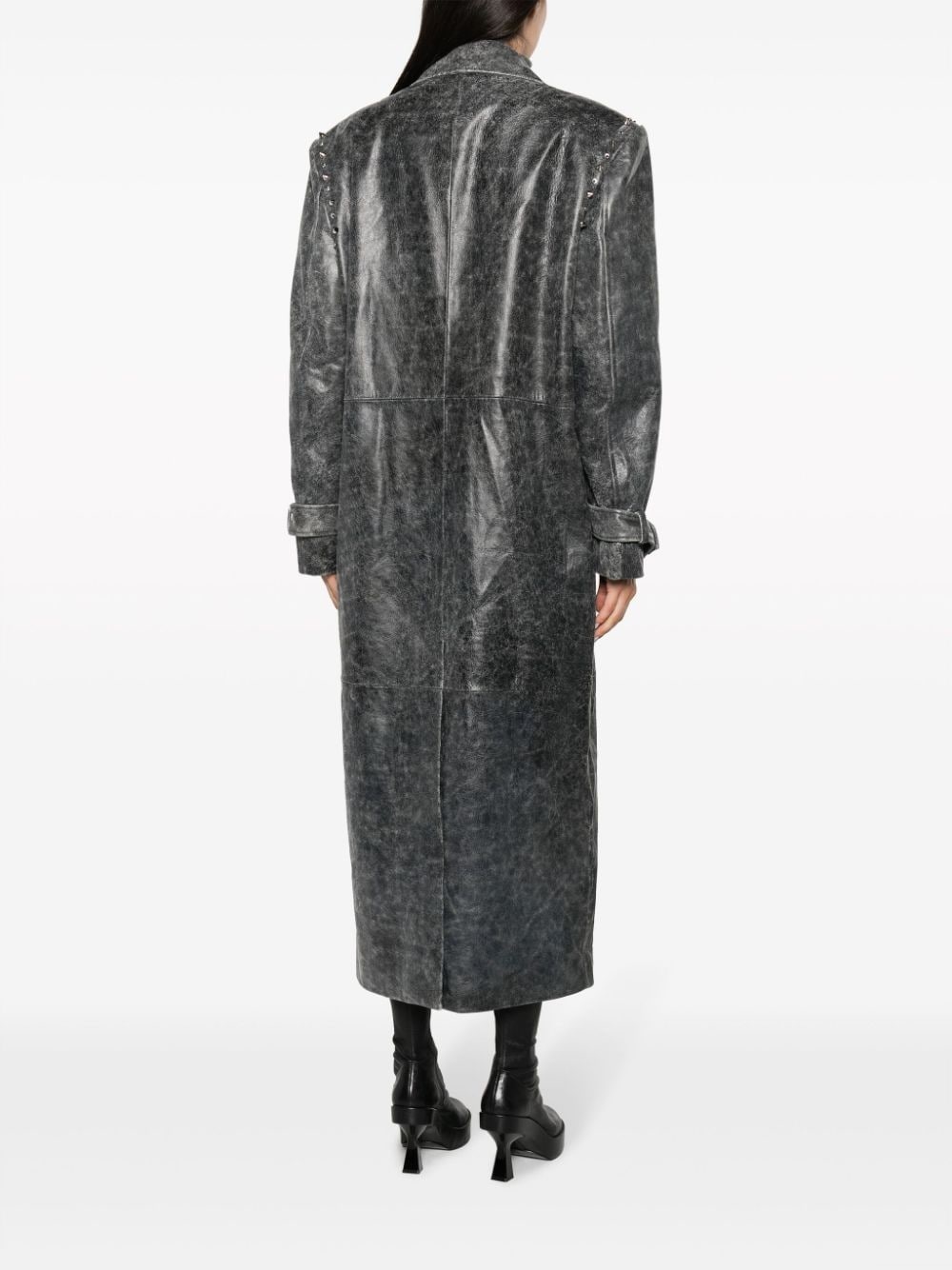 spike-stud leather long coat - 4