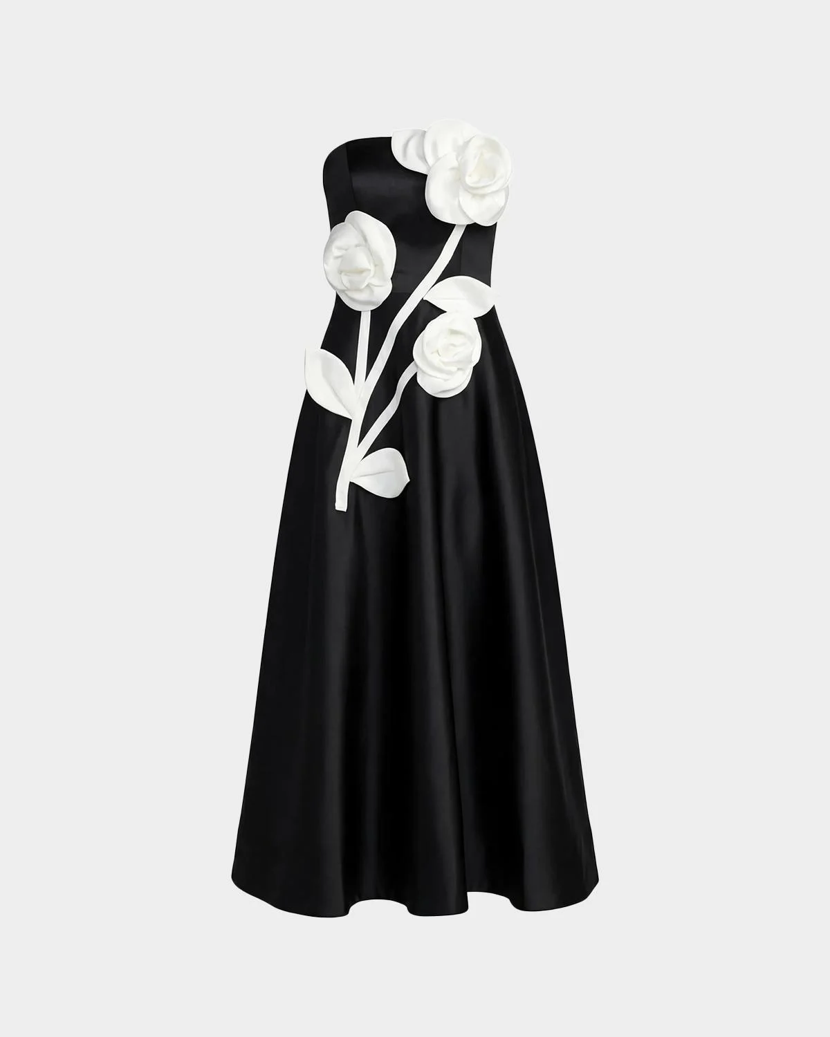 Strapless 3D Floral Midi Dress - 1