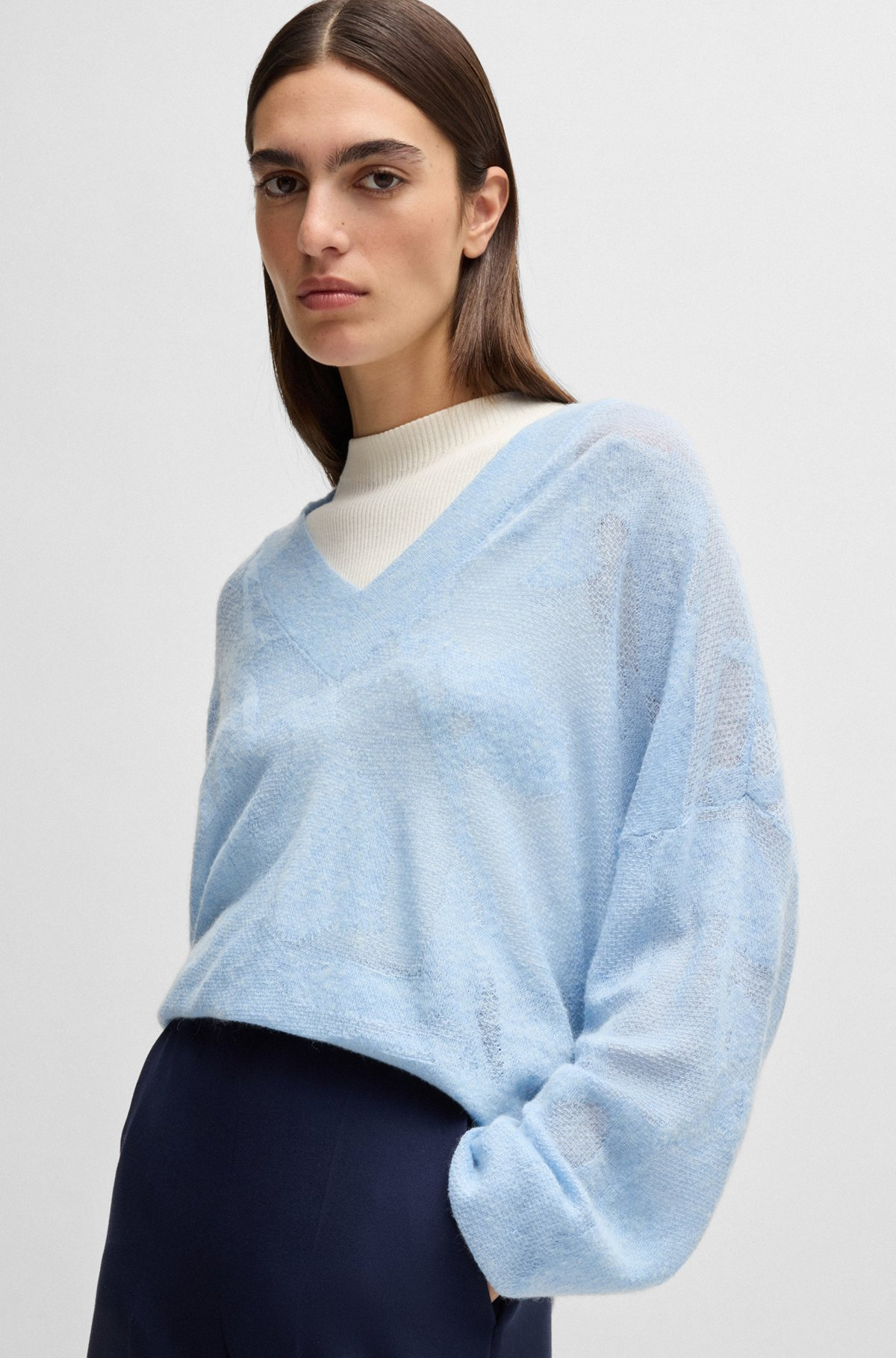 V-NECK SWEATER IN FLORAL KNITTED JACQUARD - 5