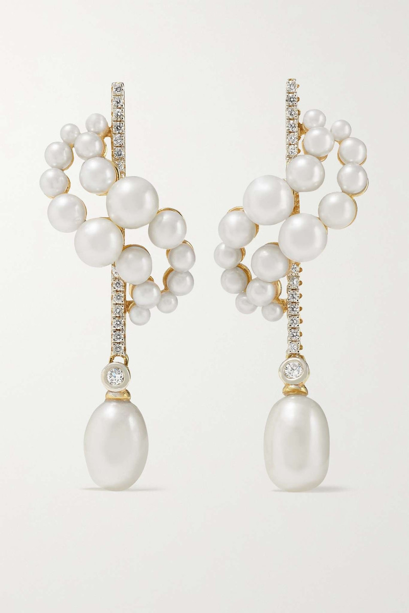 14-karat gold, pearl and diamond earrings - 1