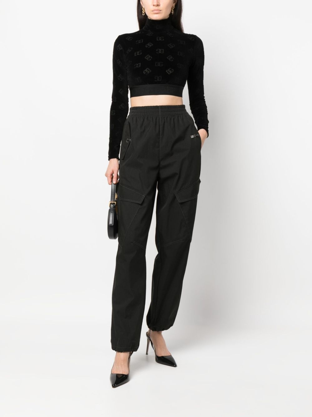 debossed-logo pattern cropped top - 2