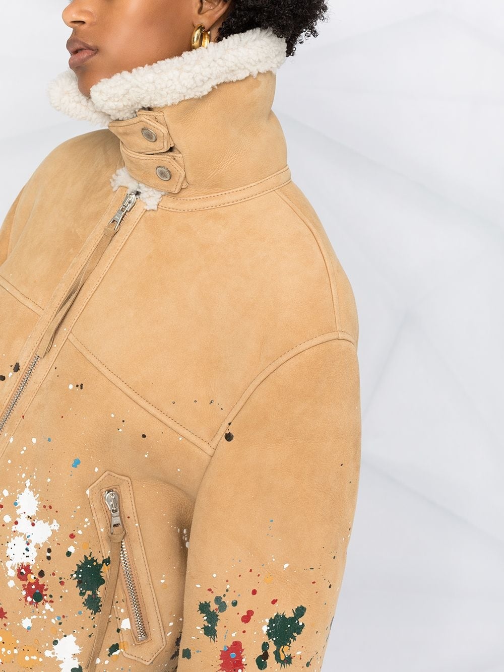 shearling lining paint splatter jacket - 5