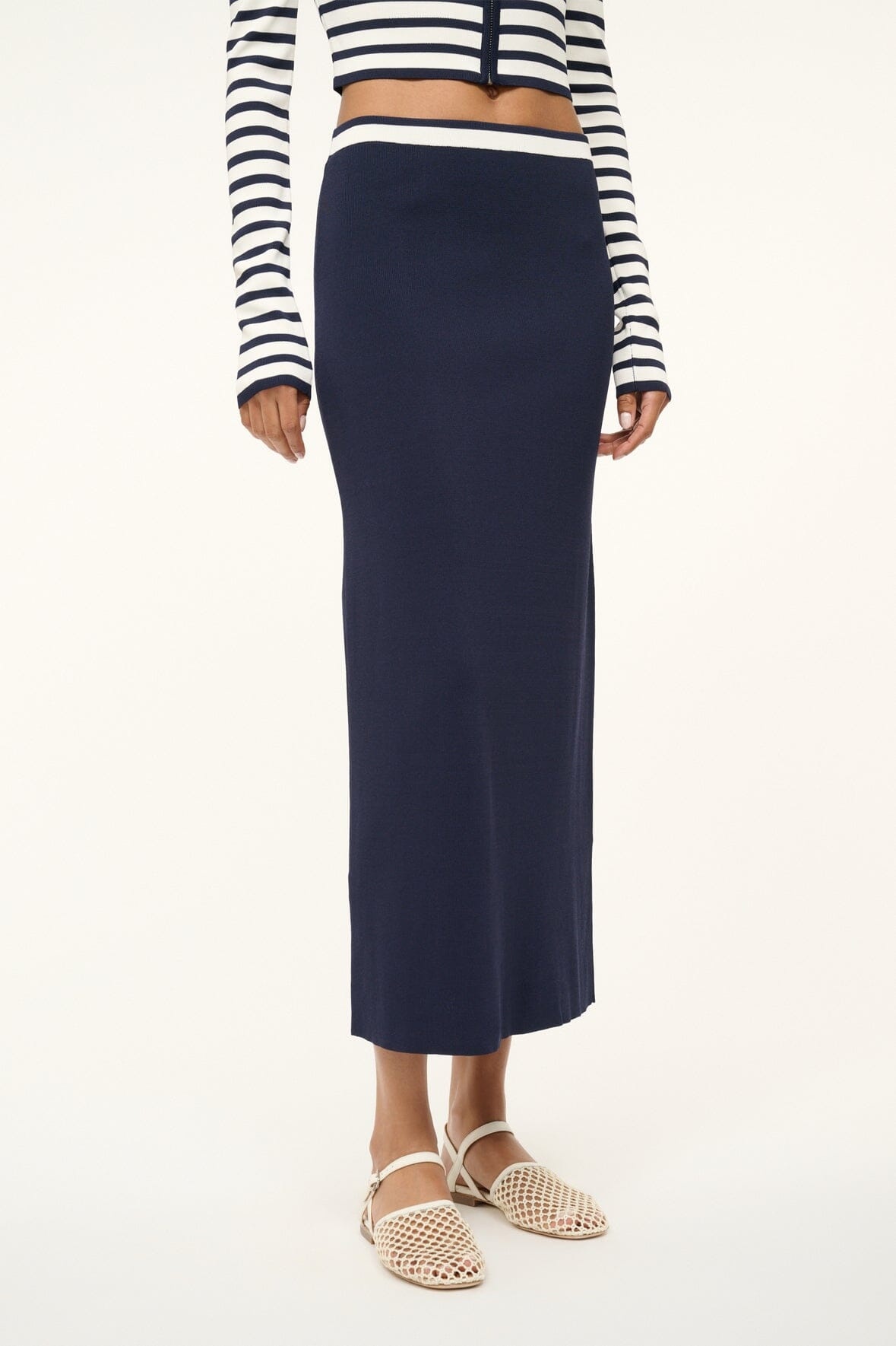 STAUD KARINA SKIRT NAVY WHITE - 3
