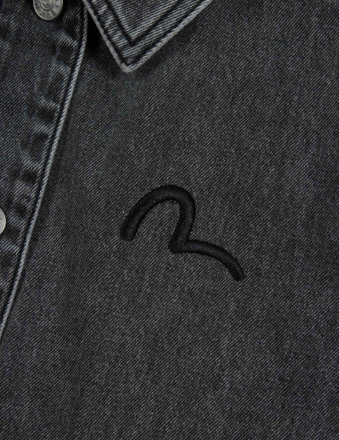 SEAGULL EMBROIDERY AND KAMON EMBOSSED PRINT LOOSE FIT DENIM JACKET - 4
