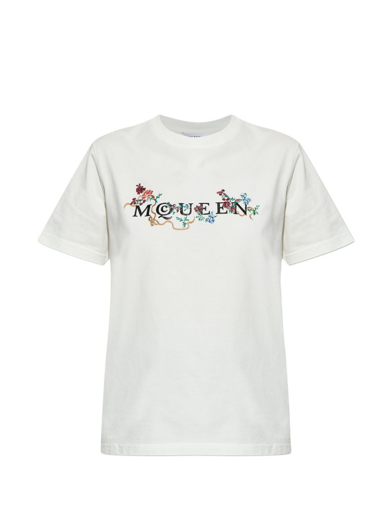 floral-embroidered logo T-shirt 1
