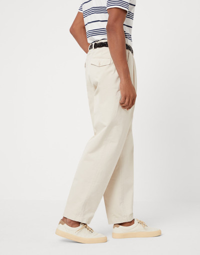 Brunello Cucinelli Twisted cotton gabardine relaxed fit trousers with reversed double pleats outlook