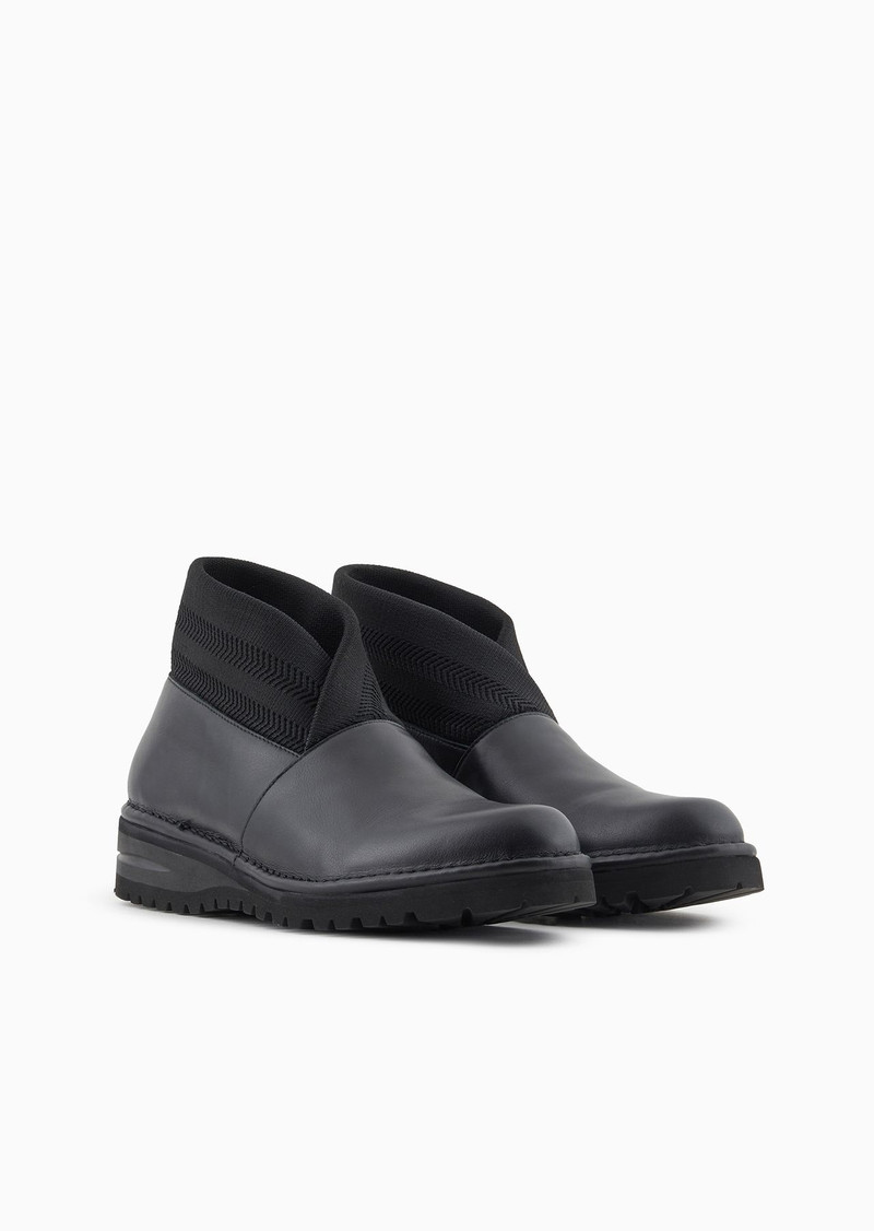 GIORGIO ARMANI Leather ankle boots with knit details outlook
