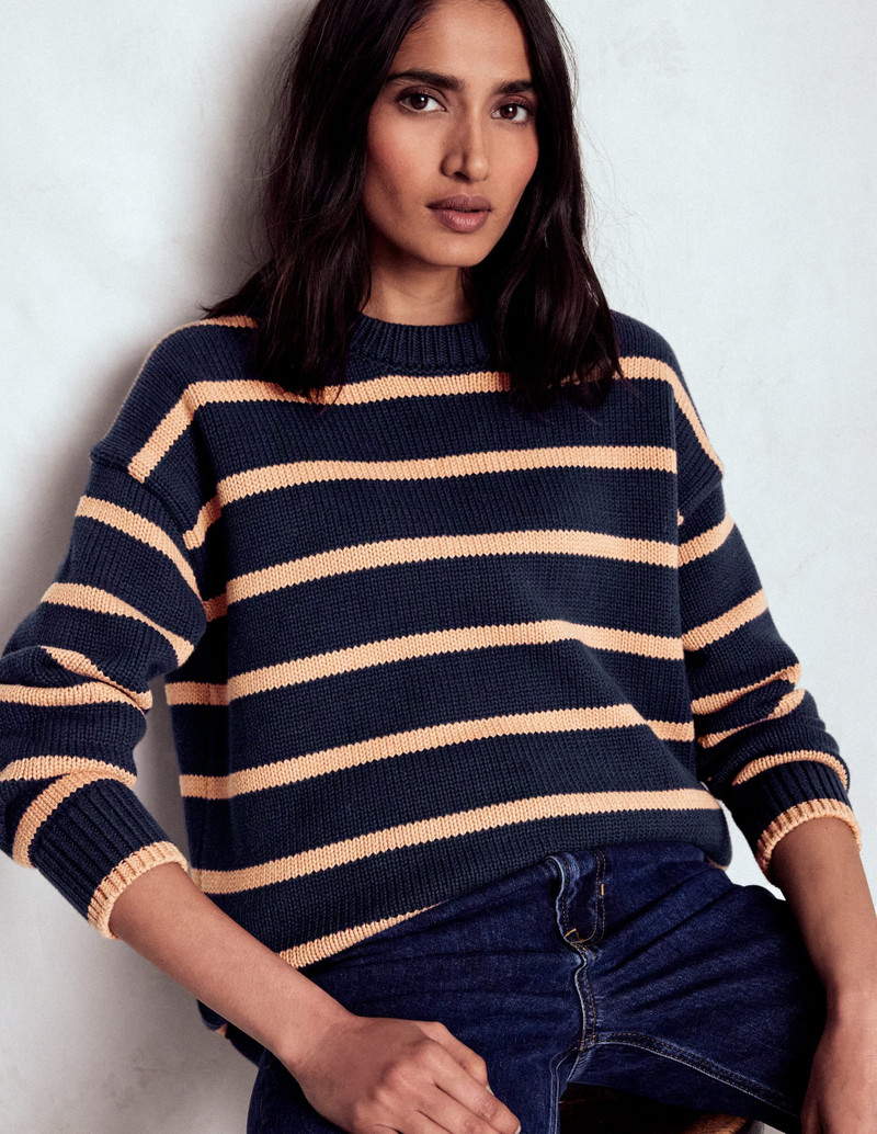 Lucy Oversized Cotton Jumper-Navy/ Camel Melange 1