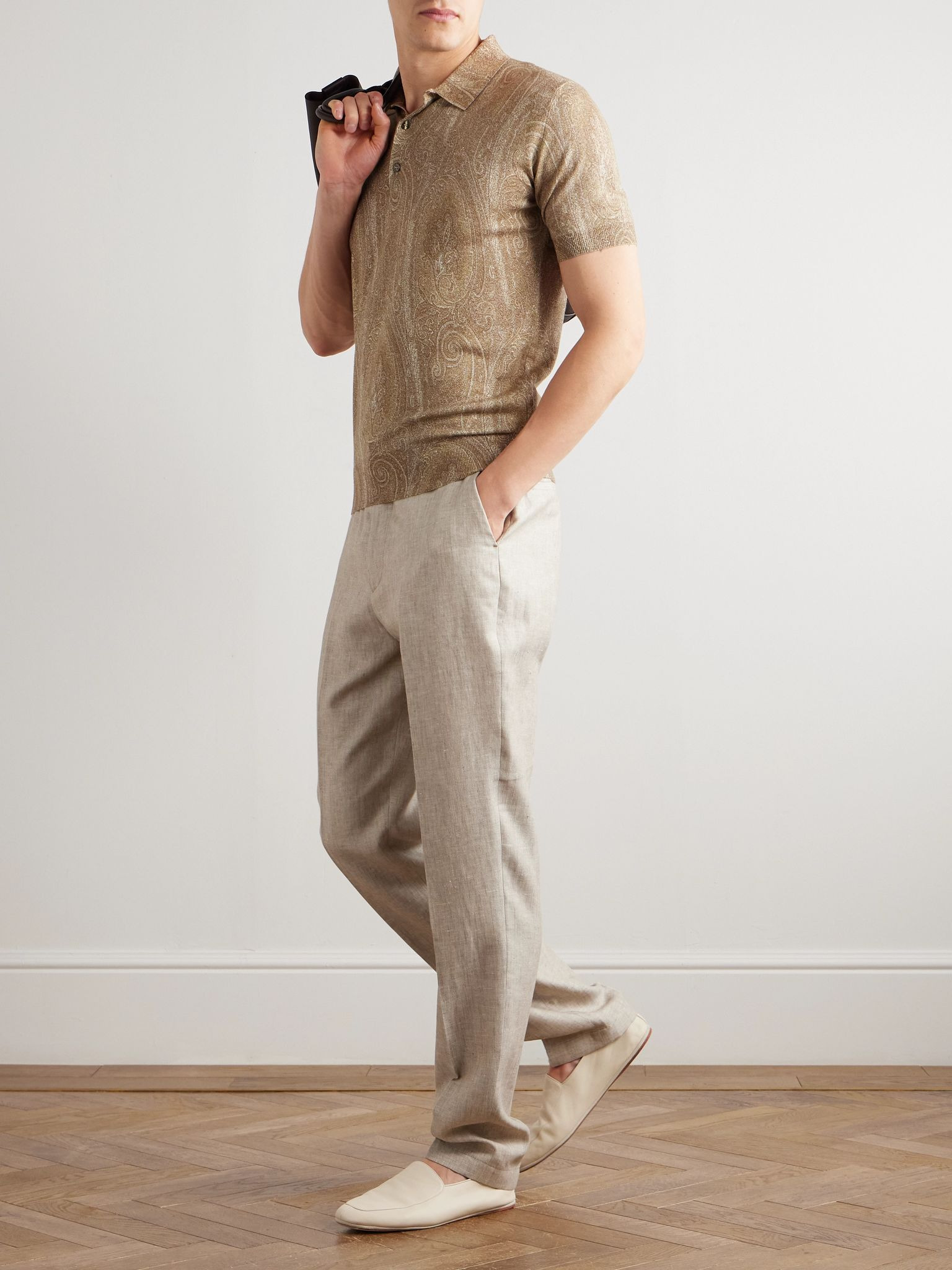 Tapered Linen and Wool-Blend Trousers Beige - 2