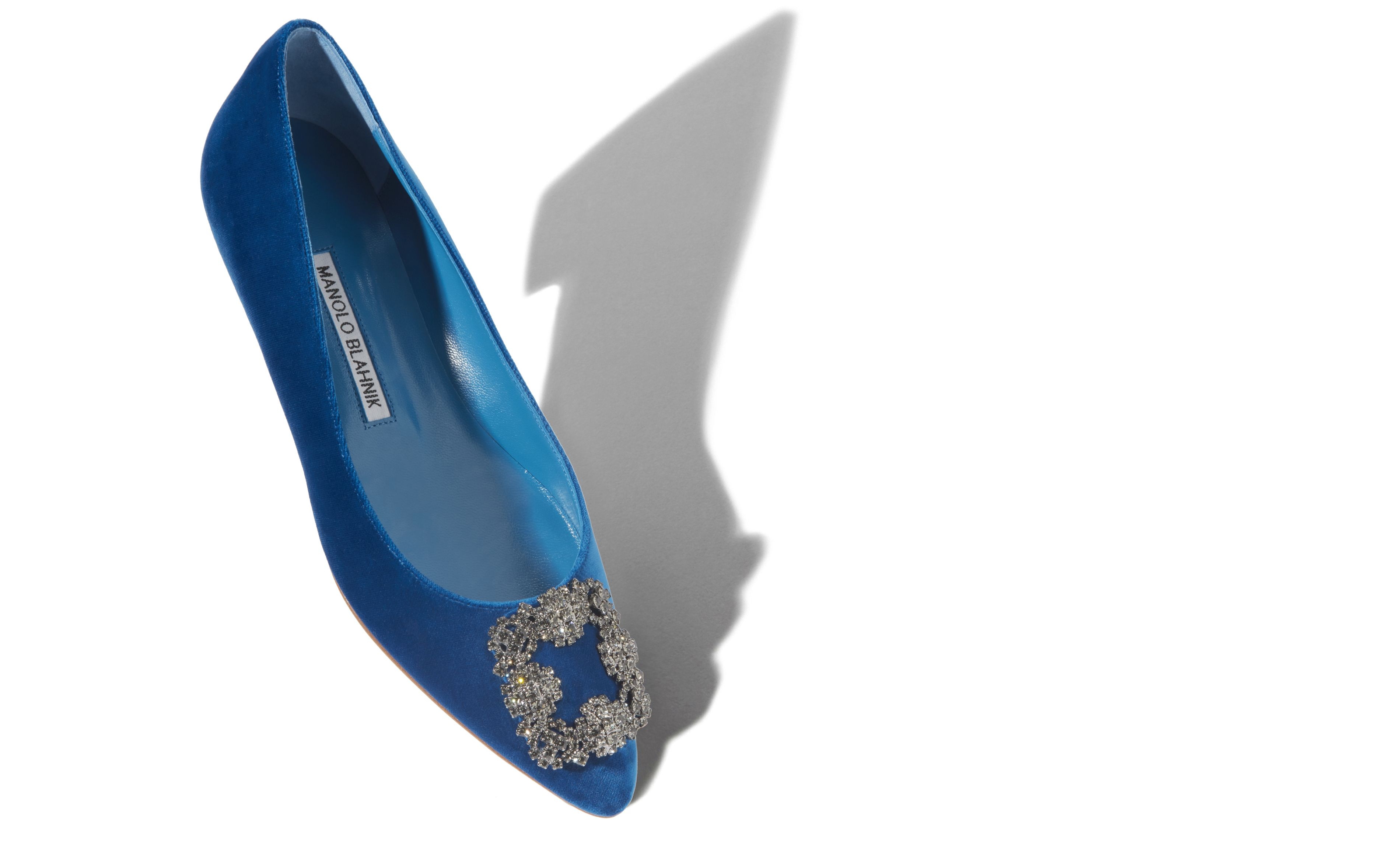 Bright Blue Jewel Buckle Flat Shoes - 2