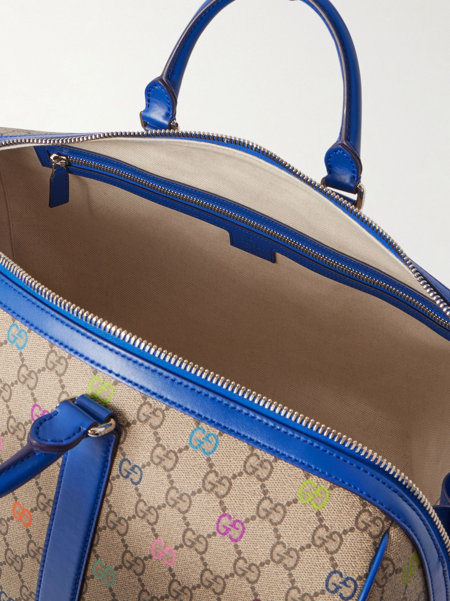 Leather-Trimmed Logo-Printed Coated-Canvas Weekend Bag Blue - 5