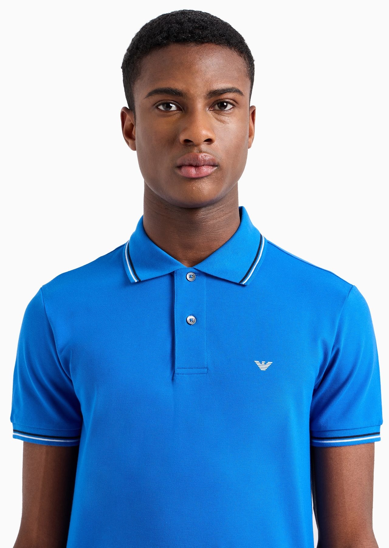 Slim-fit stretch piqué polo shirt with micro eagle - 5