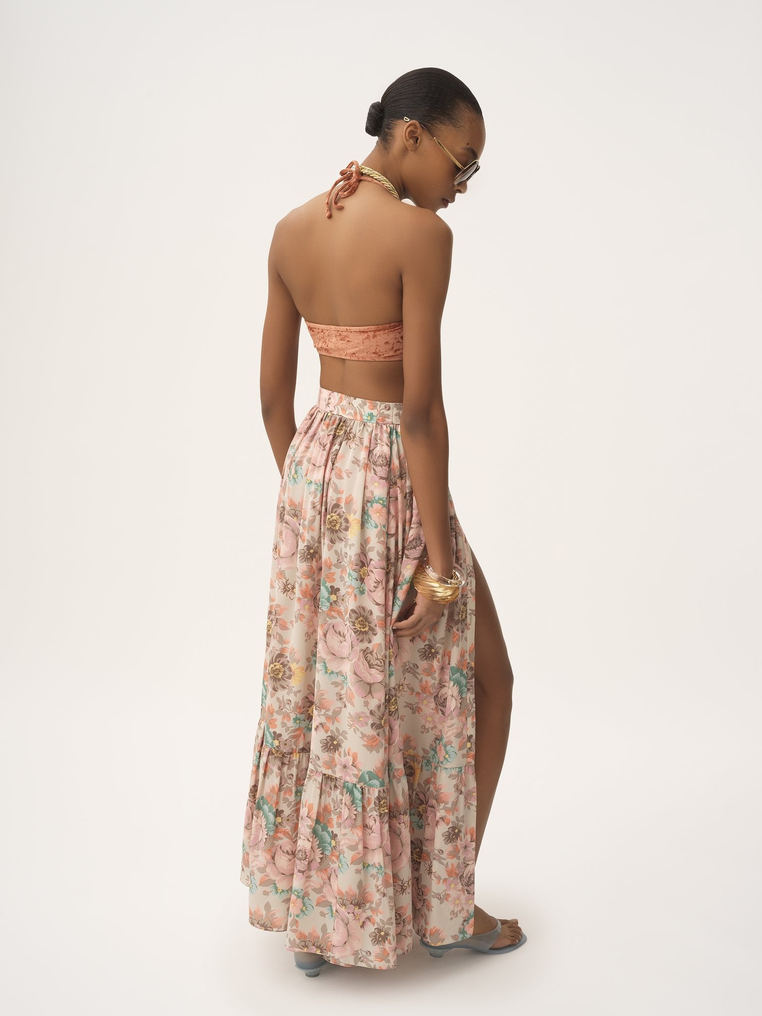 GATHERED MIDI SKIRT IN CRÊPE DE CHINE - 5