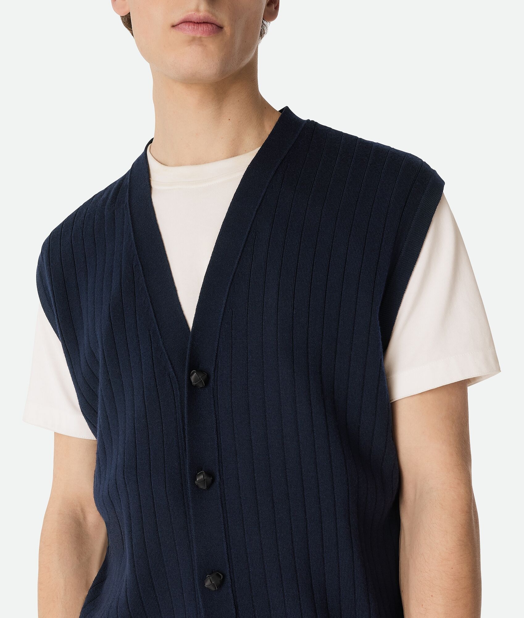 Wool Rib Cardigan Gilet - 4