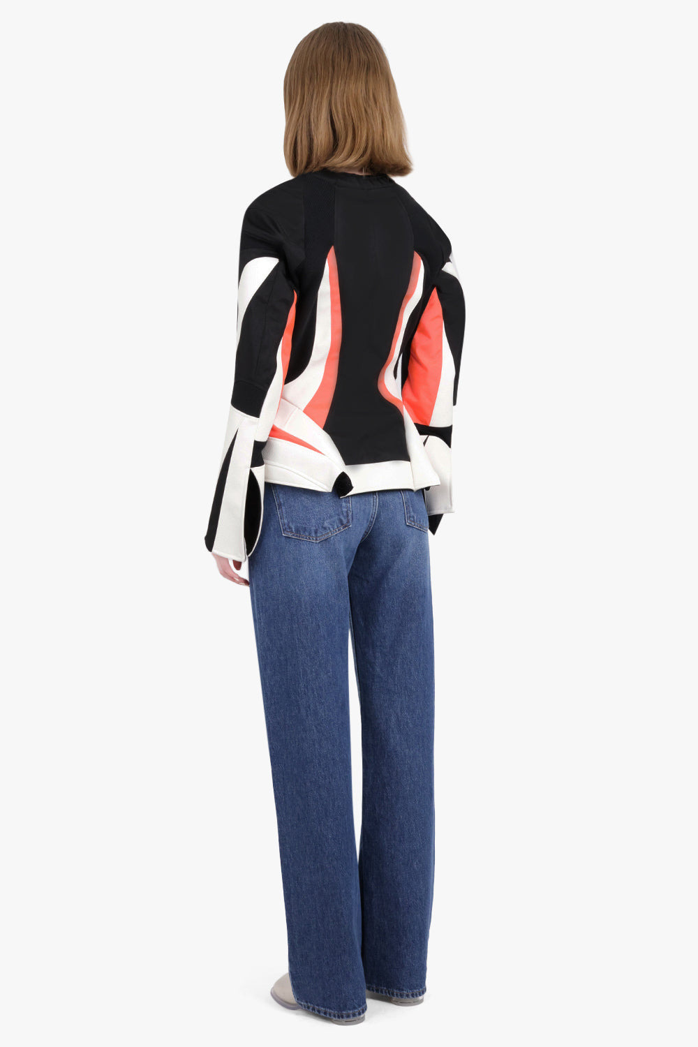 FITTED WAIST JACKET WITH FLARE SLEEVES | BLACK/WHITE/FLURO ORANGE - 3