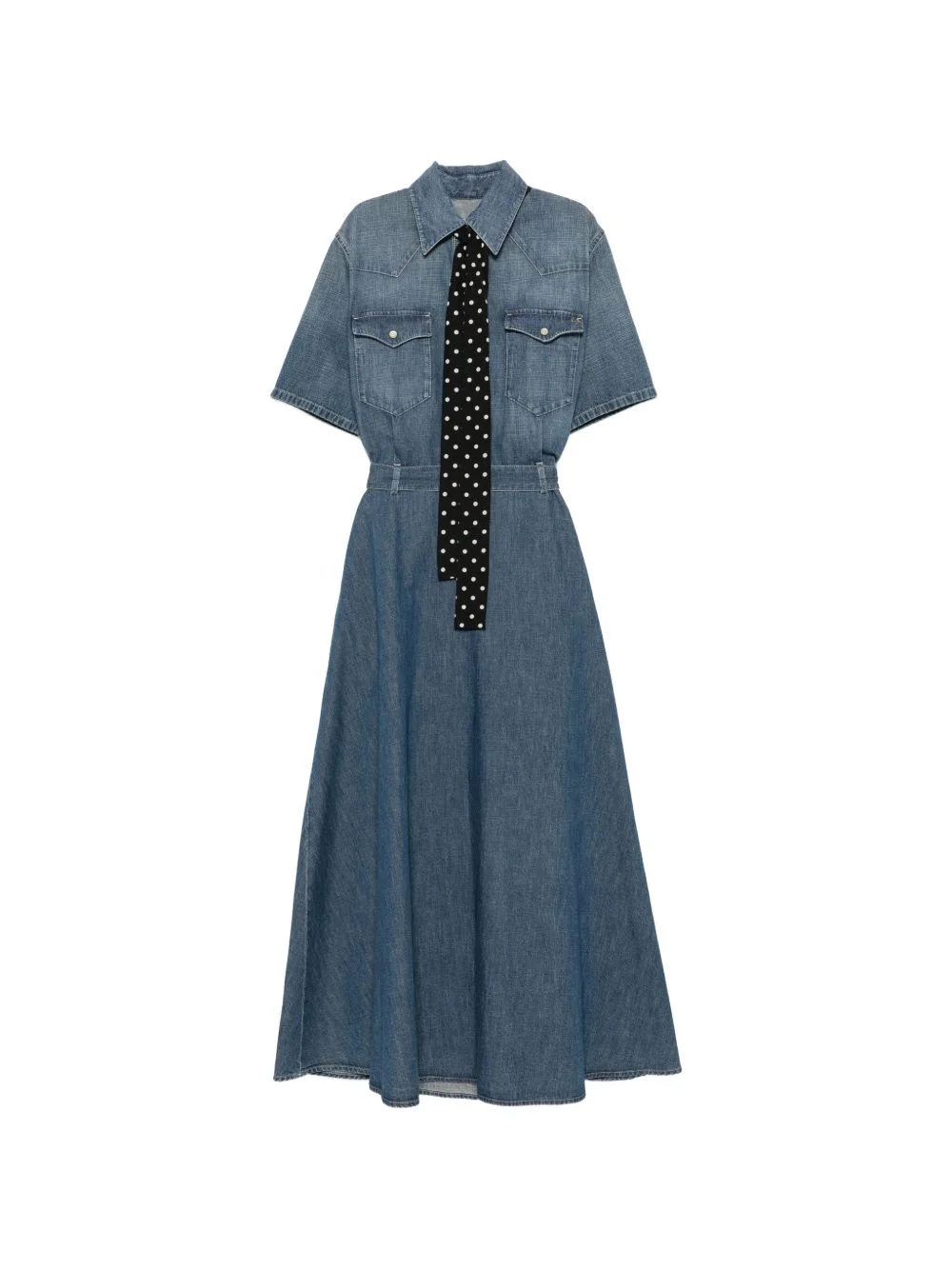 polka-dot-tie denim midi dress - 1
