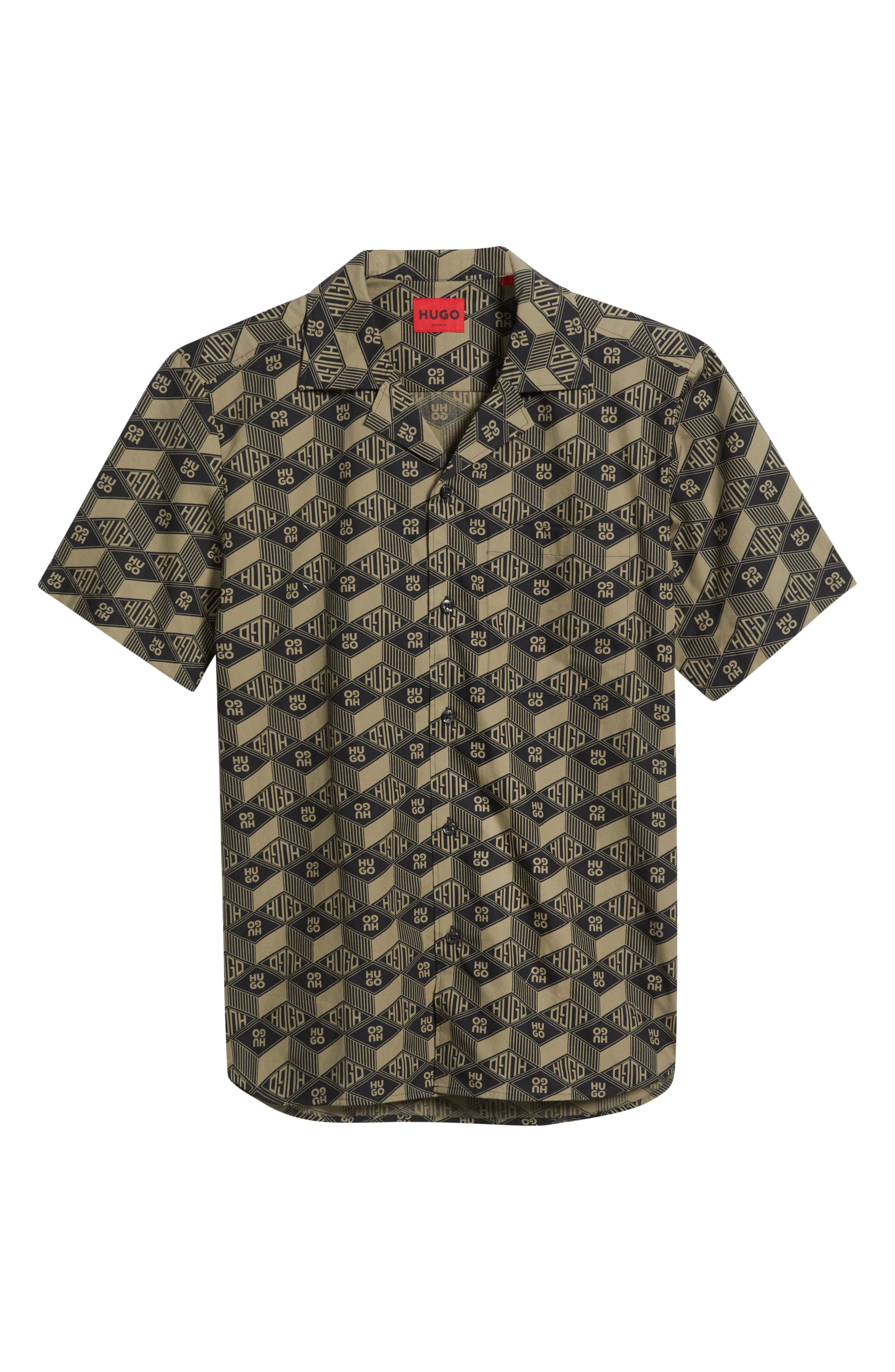 HUGO Ellino Logo Print Camp Shirt in Black at Nordstrom - 5