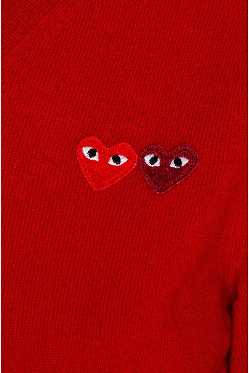 Comme des Garçons PLAY Double Emblem V Neck Sweater outlook