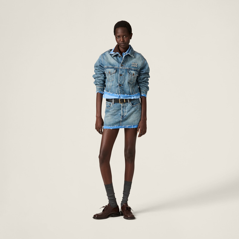 Miu Miu Denim and poplin trucker jacket outlook