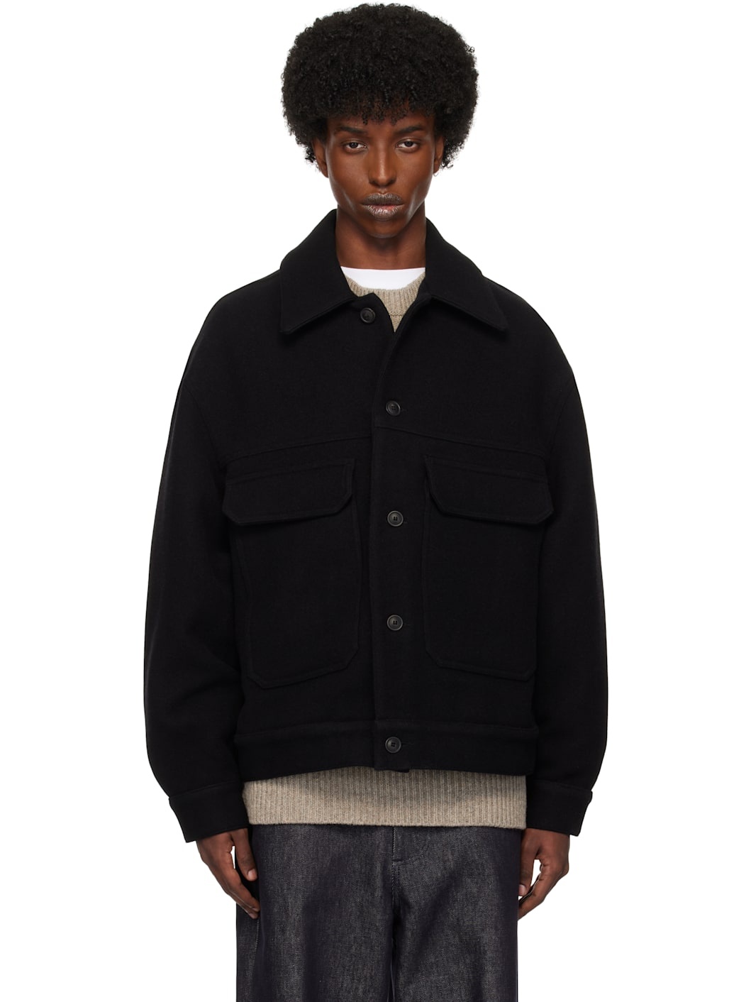lownn Black Wool Cashmere Workwear Jacket | REVERSIBLE