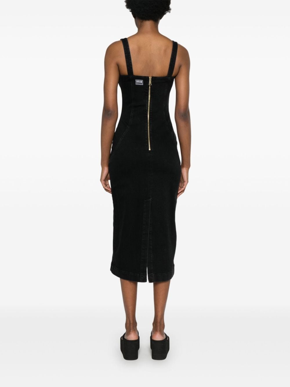 bucked-belts denim midi dress - 4