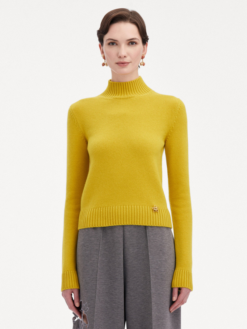 Oscar de la Renta O FLOWER MOCK NECK CASHMERE PULLOVER outlook