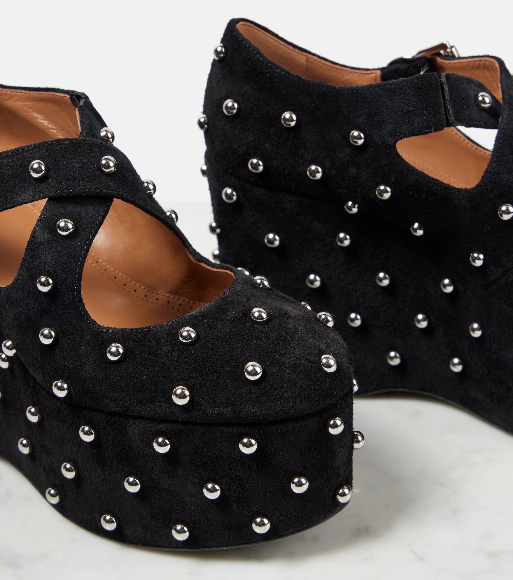 Crisscrossed studded suede ballet flats - 5