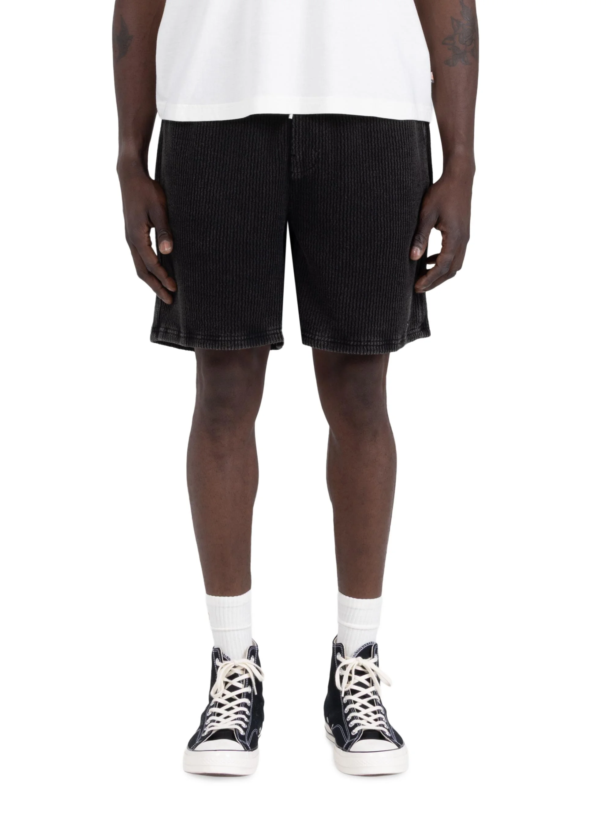 Men's Textured Cotton Denim Bermuda Shorts - Black - 1