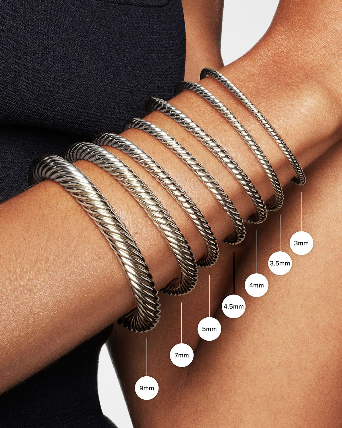 Modern Cable Flex Bracelet with Gemstones and Diamonds in Silver, 4mm - 3
