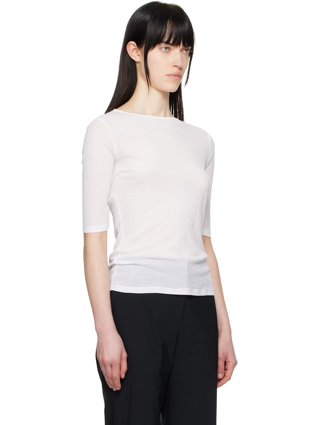 White Round Short Sleeve T-shirt - 2