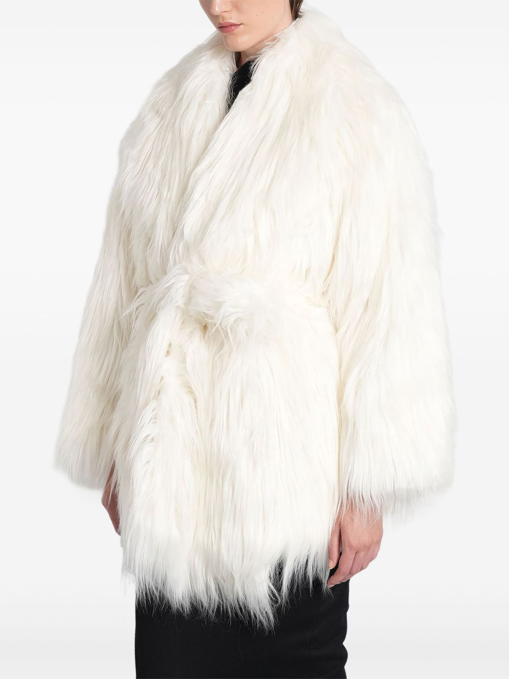 belted faux-fur coat - 2